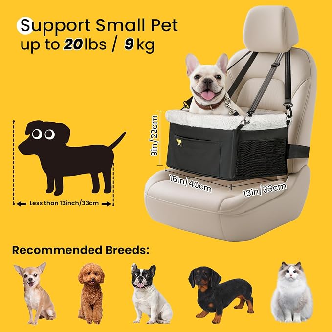 Conlun 2-Pack Dog Car Seat | Steel Frame Anti-Collapse | Small Pet | Black | Heavy-duty Oxford | Rigid Skeleton Stops Wobbling | Leash Prevents Escapes | Elevated Pet Booster for Calm Car Trips - Image 2