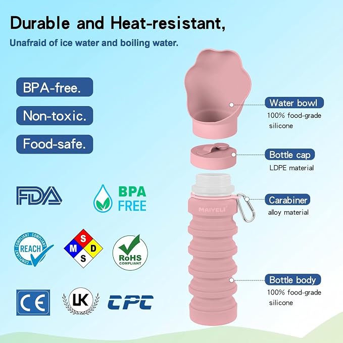 Portable Dog Water Bottle, Leak-Proof Silicone Bowl 225–550ml | Portable dog water bottle with five capacities and a leak-proof squeeze design for daily walks and outdoor activities. - Image 6
