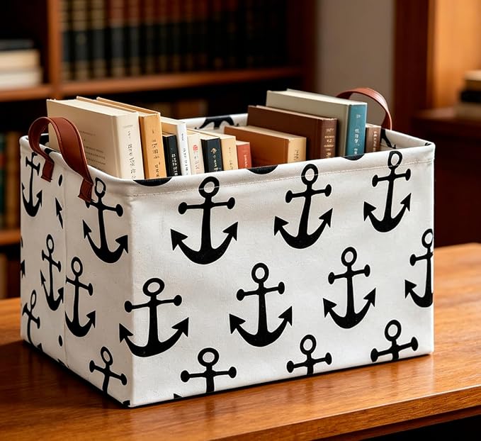 CLOCOR Rectangular Storage Basket,Collapsible Storage Bin,Gift Baskets(Anchor) - Image 4