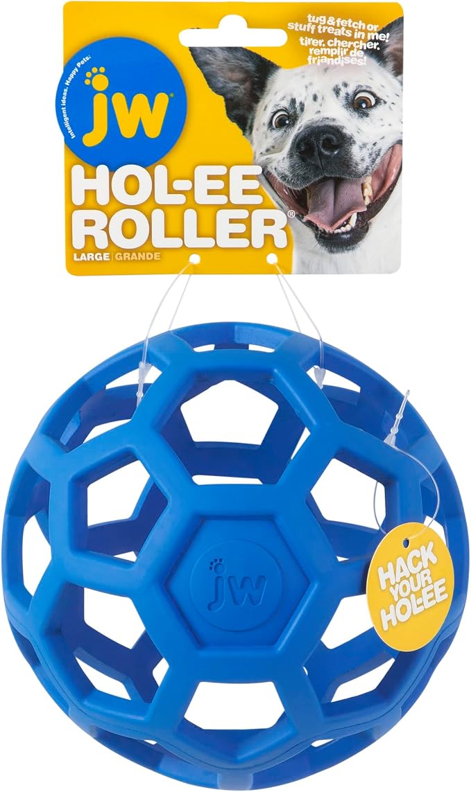 JW Pet HOL-ee Roller, Natural Rubber, Large 5.5in, Colors May Vary | Puzzle Ball Design Dog Toy for Interactive Play and Chasing Fun by JWPet
