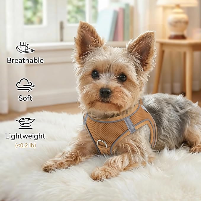Joytale Step-in Dog Harness, Soft Breathable Mesh, Brown L | Adjustable Fit for Small Dogs, Easy Step-in with Secure Fastener, Even Chest Pressure, Reflective For Night Safety, Washable - Image 4