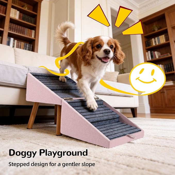 Dog ramp for Small Dogs, 2-in-1 Pet Steps & Ottoman | Foldable Dog ramp for Couch, Non-Slip Wooden Pet ramp for Puppy Senior Injured Dogs (Pink, XL(17.13H)) - Image 7
