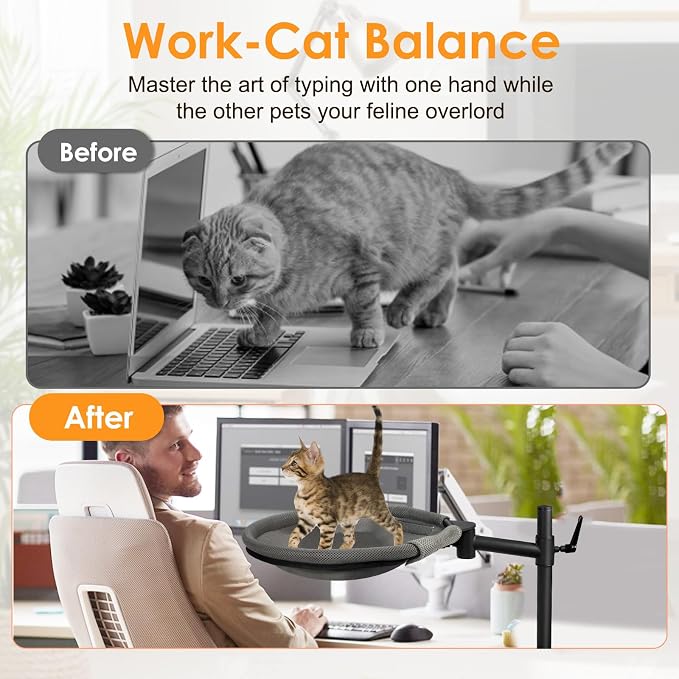 Cat Desk Bed, 360° Rotating & Height Adjustable Desk Cat Nest, Elevated Breathable Cats Bed for Desk with Removable Washable Cover for Indoor Kitten Cats-Maximum Hold Up to 40lb - Image 3