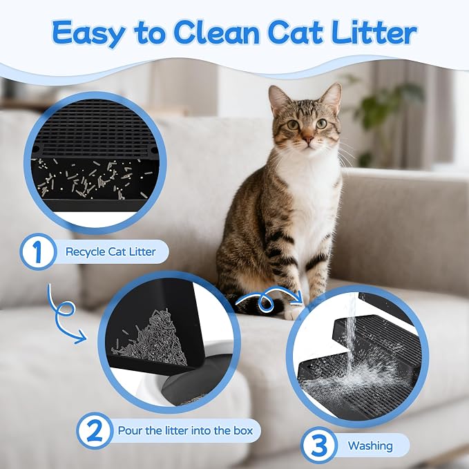 Extra Large 3 Steps Litter Box Ramp, Adjustable Cat Litter Box Step with Filter Function, Easy to Clean Cat Litter Stair Catcher for Elderly Cats and Kitten (Black) - Image 5