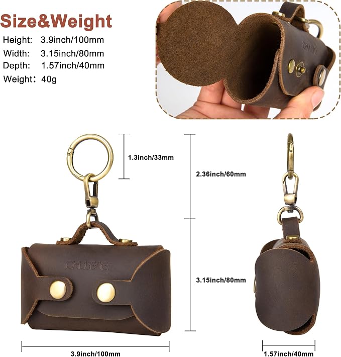 Handmade Leather Dog Poop Bag Dispenser - Stylish and Durable with Belt Attachment for Dog Walkers, Featuring a Brass Metal Clip in Coffee - Image 3