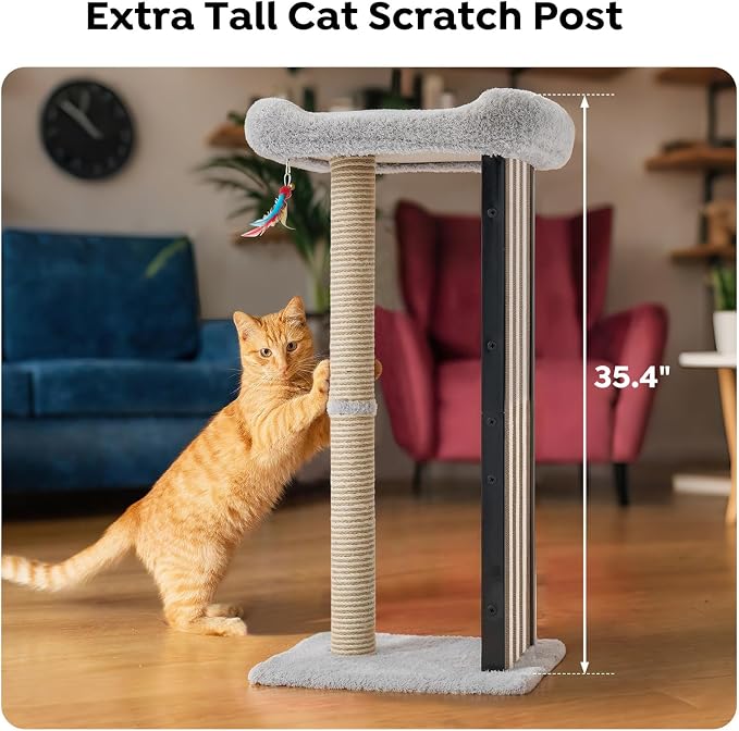 Veehoo 35" Tall Cat Scratching Post for Indoor Cats, Sturdy Cat Scratch Pad | Scratch Post with Plush Top Bed & Replaceable Metal Frame Scratching Board, Easy assembly - Image 3