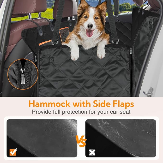 Kytely Dog Car Seat Cover for Back Seat, Waterproof Hammock for Car&SUV | Side Flaps with Zippers, Mesh Window, 600D Oxford, Anti-Scratch Nonslip Backseat Protector, Dog Seat Belt Included - Image 5