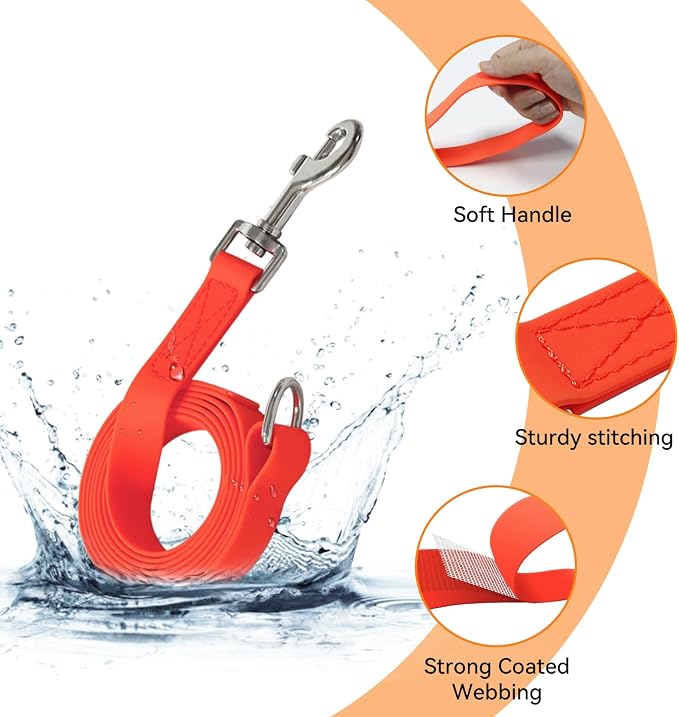 Waterproof Dog Leash, 5/6 FT Durable Odor-Proof Dog Leashes with Strong Metal Hooks Fits Small Medium or Large Dogs (Orange, 6FT - 1 inch Width) - Image 2