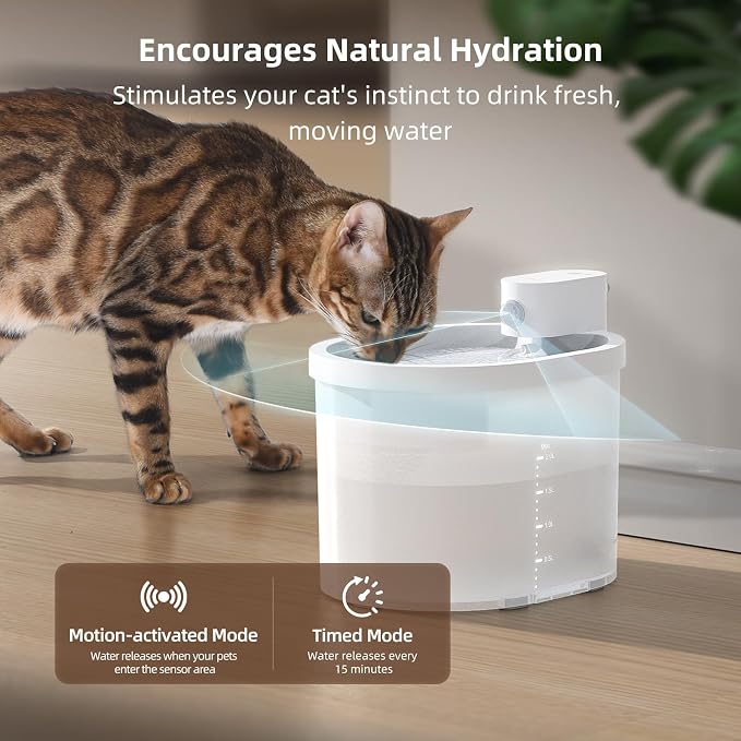 uahpet Cat Water Fountain, Wireless & Battery Operated 2L/67oz Pumpless Automatic Pet Fountain with Motion Sensor, Food-Grade ABS Tray, Easy to Clean Water Dispenser for Cats - Image 4