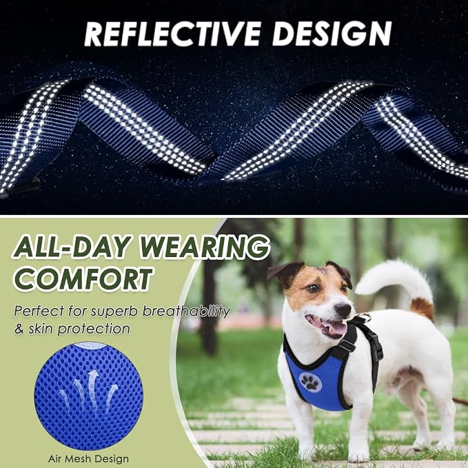 Lukovee Dog Car Harness Seat Belt, Harness & Seatbelt with 2 in 1 Buckle | Adjustable Soft Breathable Mesh Harness, Reflective Elastic Reflective Tether, for Small Medium Large Dogs Pets (Blue, M) - Image 8