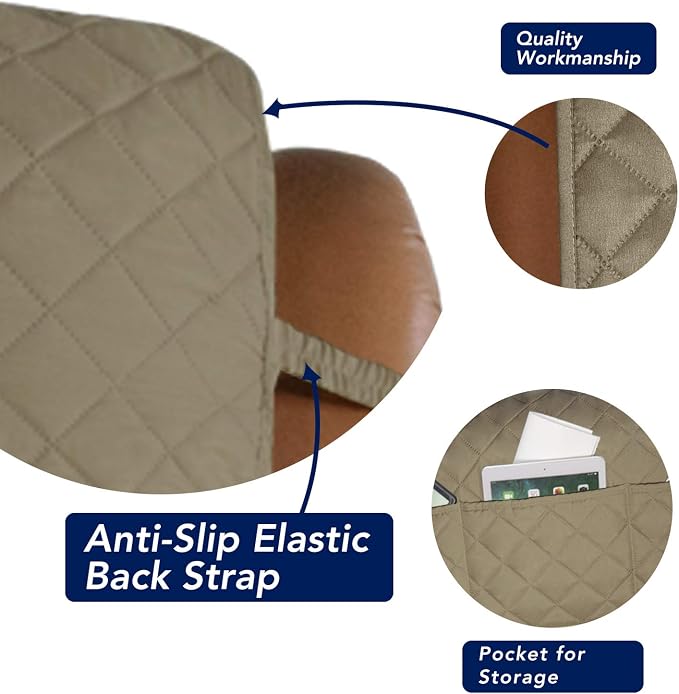 PureFit Reversible Recliner Chair Covers Couch Covers for Dogs, 28 in | Beige/Beige, Water Resistant Couch Protector, Washable Pet Couch Cover with Non Slip and Elastic Straps For Kids - Image 3