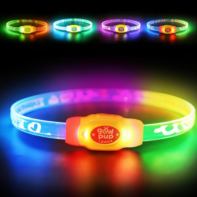 LaRoo LED Light Up Dog Collar, Multi-Color Glowing Safety Pet Collar, USB Rechargeable, Adjustable, Night Walk High Visibility Collar Safety Dog Light for Small Medium Dogs(Pink) by LaRoo