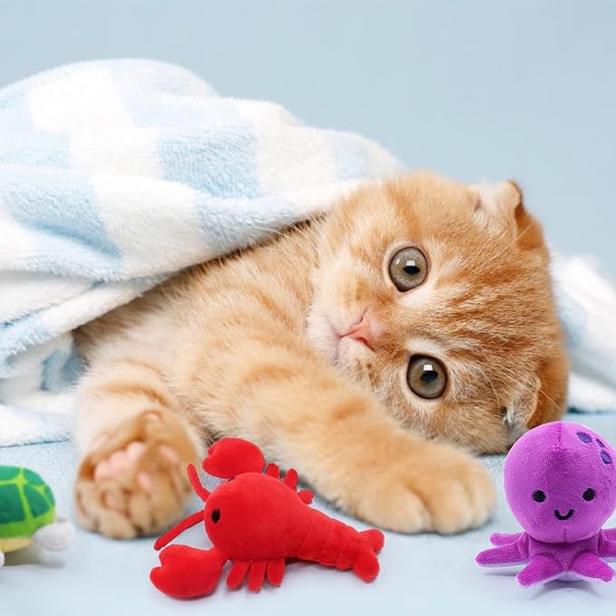 CiyvoLyeen Plush Sea Animal Catnip Toys for Indoor Cats 6 Pack | Lobster Cat Chew Toys, Boredom Relief, Interactive Play, Soft Durable Plush with Catnip, Funny Gift for Cat Lovers & Kitten - Image 5