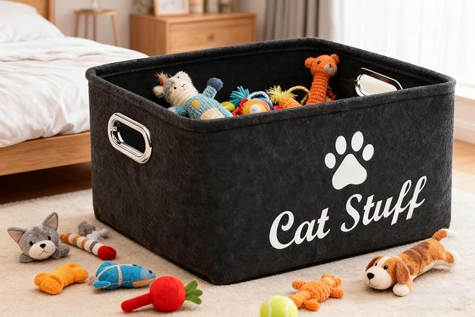 Cat Toy Bin Box Basket Storage container，Pet Toy Basket Bin Box For Cat Toys，Cat Toy Baskets With Metal Handles - Image 2