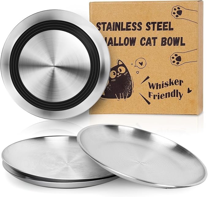 Supet Cat Plates Whisker Friendly, Non Slip Dish for Wet Food, Shallow Wide Flat Bowls Stainless Steel Metal for Indoor Cats, Kitten, Small Dog (13Oz, 4Pcs) - Image 7