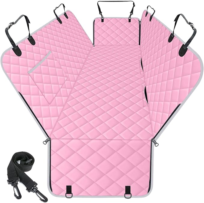 Waterproof Dog Car Seat Cover for Back Seat, Pet Hammock-S, Pink/Grey | Durable waterproof hammock with nonslip design & storage pockets. Protects seats from scratches, fits cars, SUVs & trucks. by NECKORY