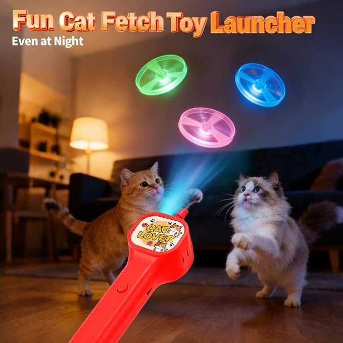 BABORUI Cat Toy Disc Launcher, Rechargeable Interactive Cat Fetch Toy Launcher with 8 Flying Discs, Flying Enrichment Toys for Indoor Bored Kittens & Adult Cats (Red-1) - Image 5