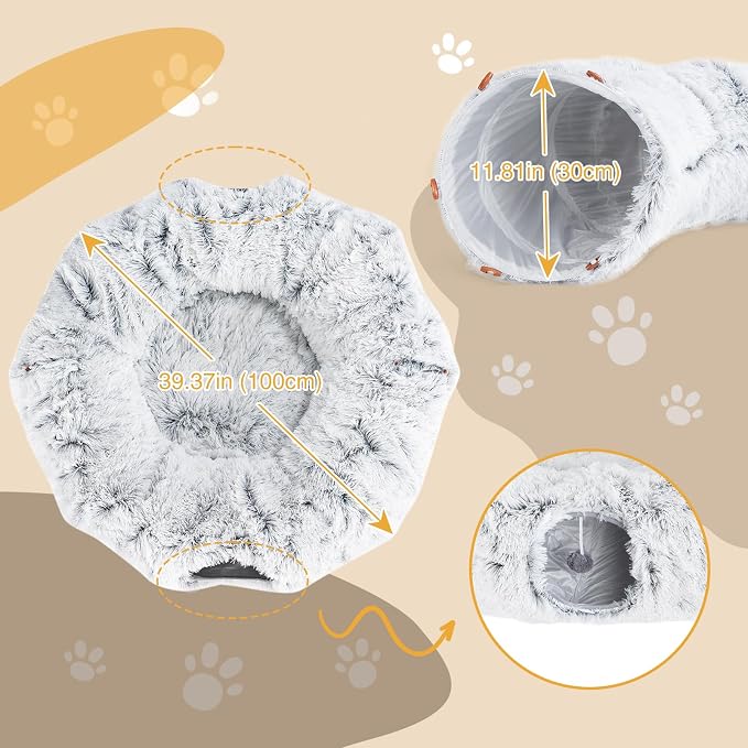 Avont Cat Tunnel Bed, Washable Cushion, Large 3-in-1 Play Tube for Cats | Play, Rest & Snuggle | Spacious for Big Cats | Durable Toggle Design | Removable Washable Cushion | Grey - Image 5