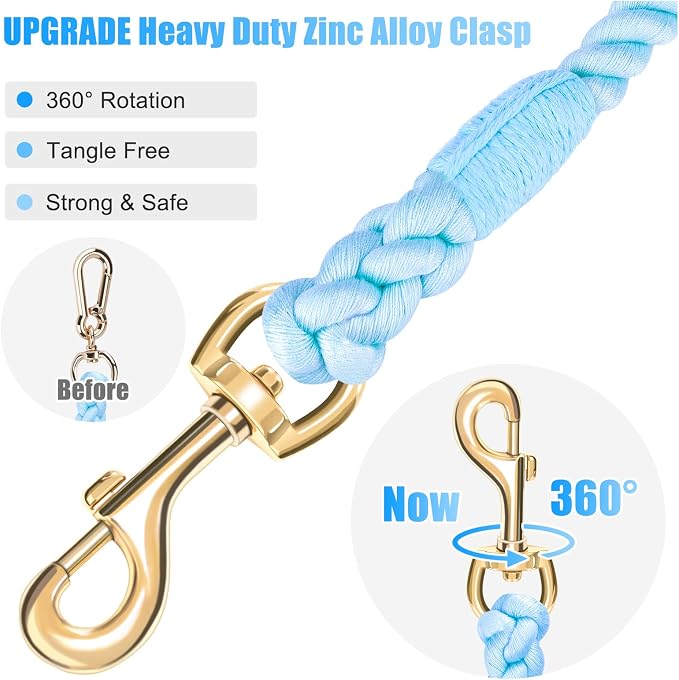 6 FT Handmade Rope Dog Leash for Small Medium and Large Dogs | Soft and Comfortable Grip, New Golden Heavy Duty Metal Clasp, Light Blue - Image 4