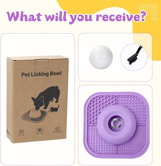 Slow Feeder Dog Bowls & Lick Mat for Liquid and Thick Treat, Anti-Slip Dog Lick Bowl with Interactive Rolling Ball, 5/6 Cup Pup Licking Toy for Large Medium Small Dogs and Cats-Large Purple - Image 8