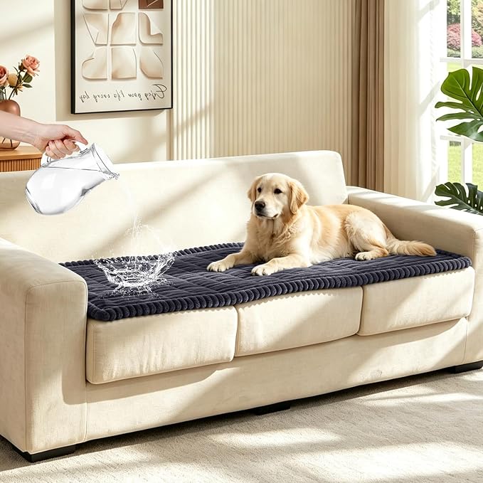 Leakproof Couch Cover for Dogs, Non Slip Washable Sofa Protector | Stain-Resistant Window Seat Cushions Chair Mat Car Seat Cover for Kids Pets (DarkGray 27.6" x 82.7") by Wnote