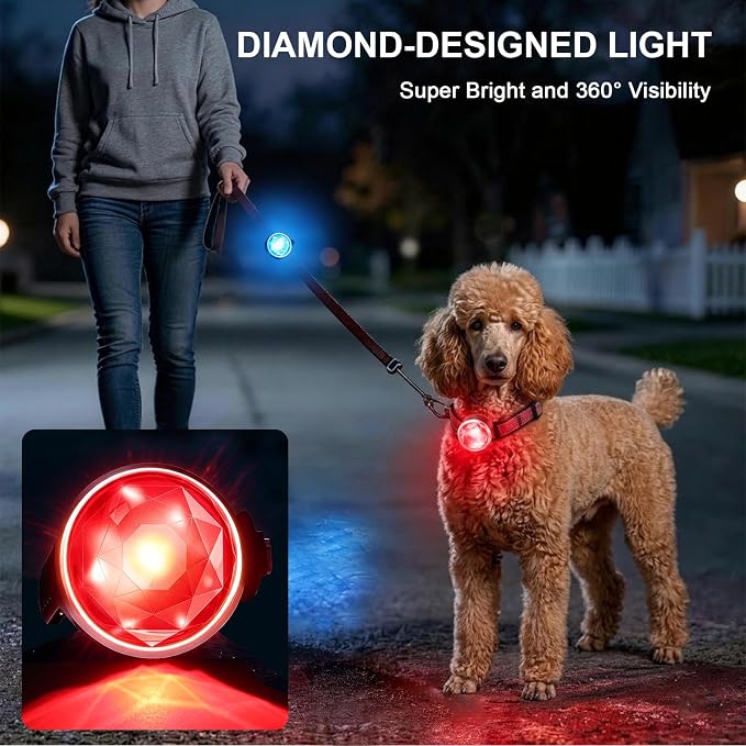 2-Pack Dog Collar Lights, Yesbular USB-C Rechargeable Dog Light Clip-On, Waterproof LED Pet Safety Light with Adjustable Silicone Strap for Night Walking, Camping(RGB 7-Color) - Image 2
