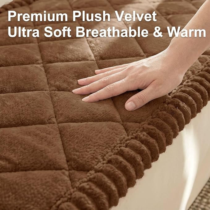 Smiry Non Slip Couch Cover for Dogs, Fuzzy Plush Pet Sofa Protector | Washable Furniture Cover for Large Dogs & Cats, Scratch & Dirt Resistant, For 3 Cushion Couch, Brown, 27.6"x95" - Image 5
