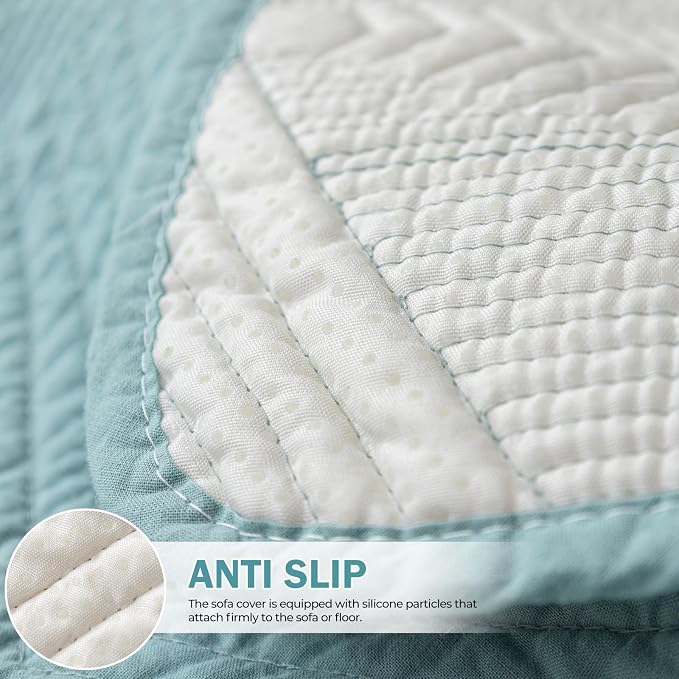vctops Cotton Quilted Couch Covers for Sectional Sofa (Blue,36"x36") | Geometric Washable Non Slip Sofa Slipcover for Dogs, Children, Pets Furniture Protector Cover - Image 2