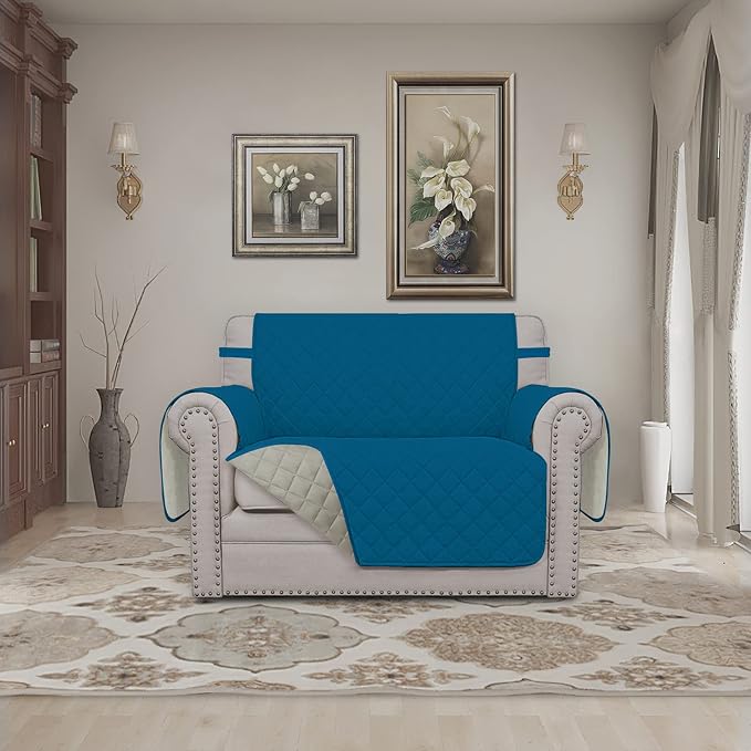 Easy-Going Reversible Couch Cover, Oversized Chair, Peacockblue/Beige | Machine Washable Slipcover For Dogs, Water Resistant Furniture Mat For Living Room, Non-Slip Sofa Cover, Pet Friendly - Image 2