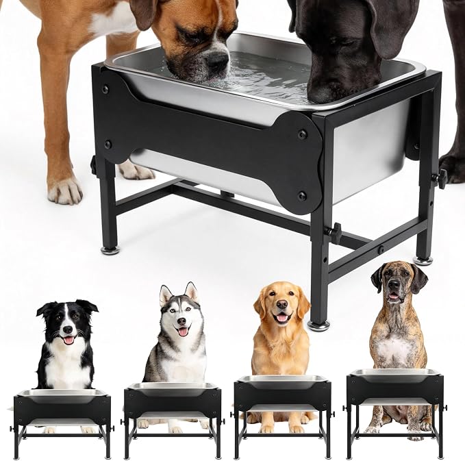 YUEPET Outdoor Elevated Dog Water Bowl, 4 Gallon Raised Bowl for Large Dogs | 4 Heights Adjustable, 4 Gal Extra Large Stainless Steel Bowl, Raised Dog Water Bowl with Stand, Food and Water Use by YUEPET