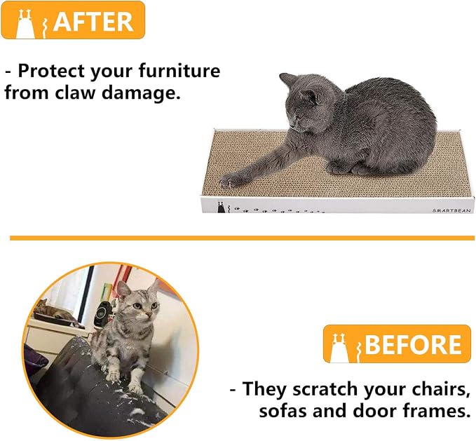 Cardboard Scratcher Pad Scratching post:Smartbean Cat Scratch Pad,Cat Scratching Post with Durable&High Density Cardboard, Indoor Toy for Cat, Double-sided Design For double life (16.5x7.9x1.2 inches) - Image 4