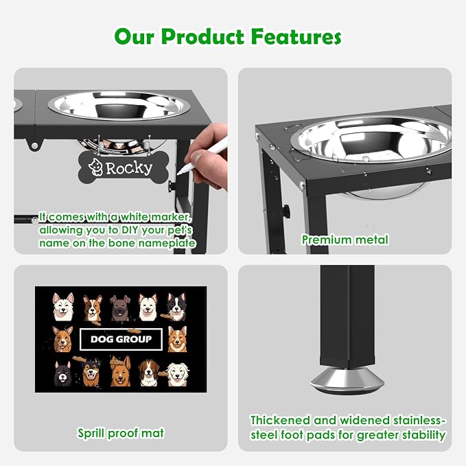 SHAINFUN Elevated Dog Bowls with Mat for Large & XLarge Dogs, Adjustable Height Raised Dog Bowl Stand with Two 68oz Bowls, Dogs Food Water Bowl Holder - Image 4