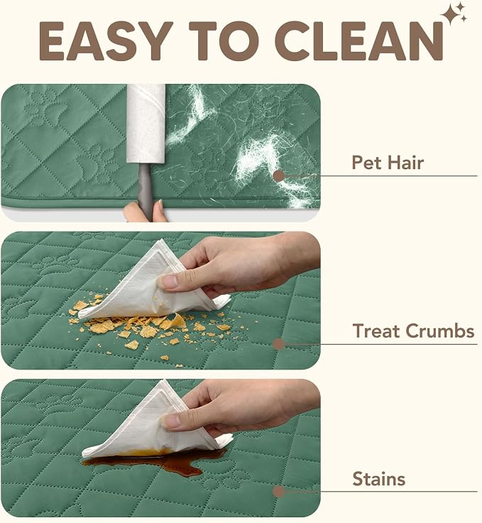 PAWFINITY Waterproof Bed Cover for Dogs, Pet Blanket for Mattress Washable | Paw Print Quilted, Hair Resistant, Anti Cat Scratch, Pee Proof Furniture Protector for Bed, Couch and Sofa, 52x82 Inch, Green - Image 3
