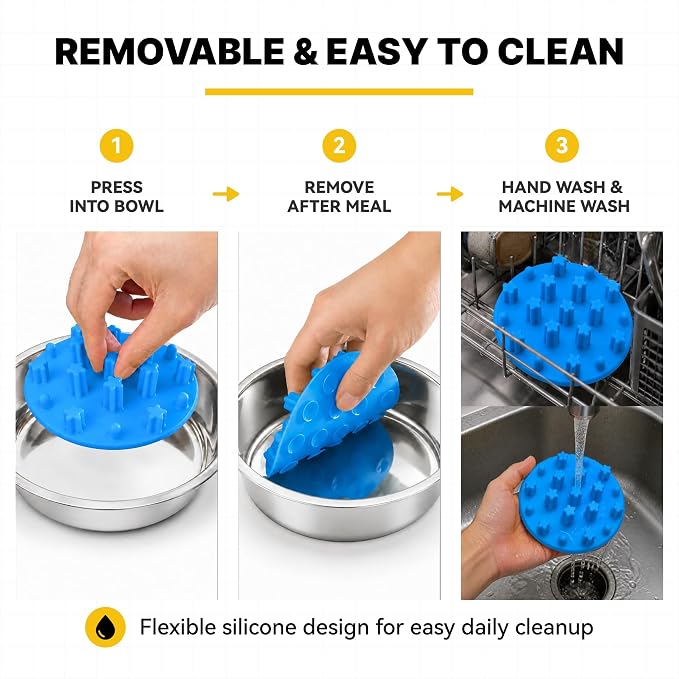 Slow Feeder Insert for Cat and Dog Bowls, Medium 4.8 Inch, Blue | Soft Silicone with 19 Suction Cups, Removable for Easy Cleaning and Best on Smooth, Flat-Bottom Surfaces - Image 7