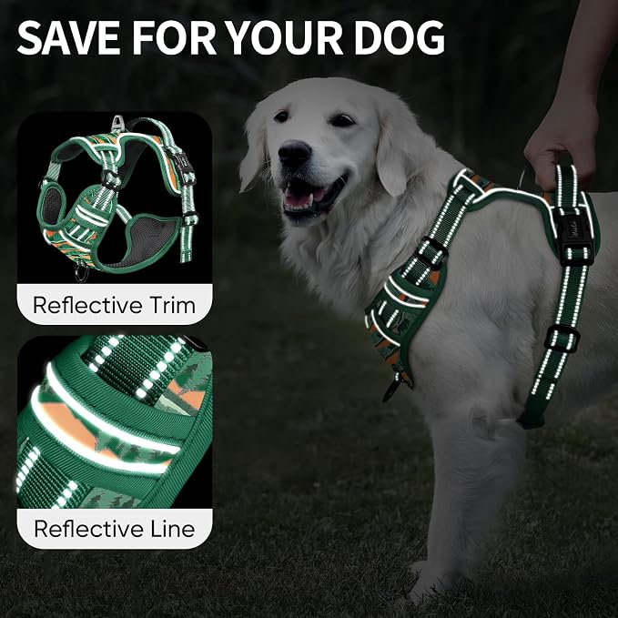 HEELE Dog Harness, No Pull Adjustable Padded Reflective Harness for Small Medium Large Dogs with Handle for Walking Training, Wilderness, L | Reflective Front Clip Vest with Control Handle, No Choke, Adjustable 2 Metal Rings for Outdoor Walking Training - Image 3