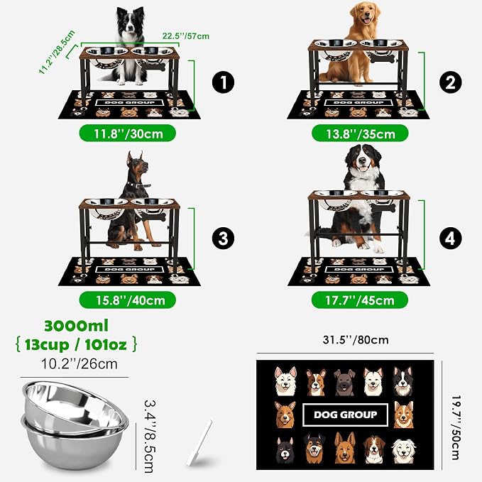 SHAINFUN Elevated Dog Bowls with Mat for Large & Extra Large Dogs, Raised Dog Bowl Stand with 2 Stainless Steel Bowls, Tall Dogs Food Water Bowl Holder - Image 3
