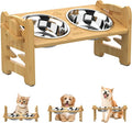 Jovrun Elevated Dog Bowls, Adjustable Raised Dog Bowl Stand for Small Size Dogs and Cats, 15°Tilted Elevated Cat Bowls, Durable Bamboo Dogs Feeder with 2 Stainless Steel Bowls and Non-Slip Feet by Jovrun
