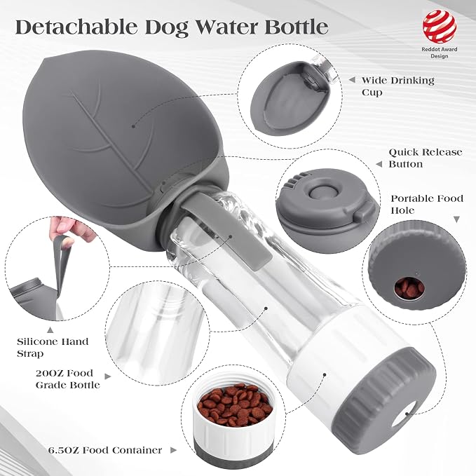 TIOVERY Dog Water Bottle Dispenser for Walking, Pet Water Feeder Container Portable with Drinking Cup Bowl Outdoor Hiking, Travel Large Grey - Image 2