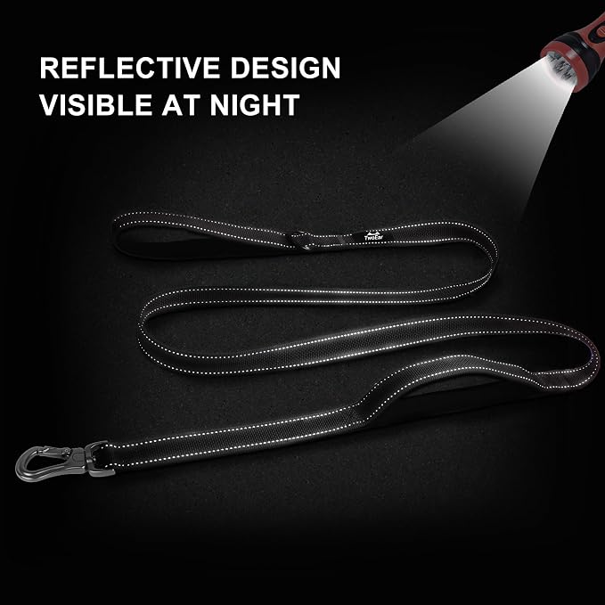Twoear 4FT 1IN Heavy Duty Dog Leash for Large Dogs with 2 Padded Handles | Traffic Handle Extra Control, Auto Lock Hook, Strong Reflective Walking Leash for Night Safety, Medium and Large Breeds,Black - Image 5