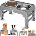 Elevated Raised Dog Bowl Stand with 2 Stainless Steel Bowls, Adjustable Height for Medium Large Dogs, 12.36" - 3.7" Foldable Feeder, Grey by AIRMX