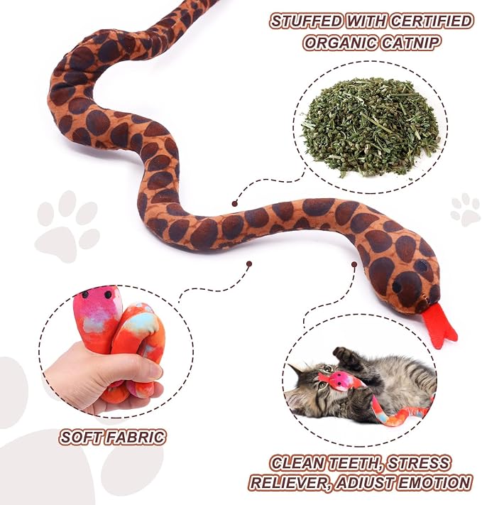 CiyvoLyeen Plush Snake Catnip Toys for Indoor Cats 3 Pack | Interactive Snake Cat Chew Kicker Toys, Boredom Relief, Soft Durable Plush with Catnip, Funny Gift for Cat Lovers & Kitten - Image 4