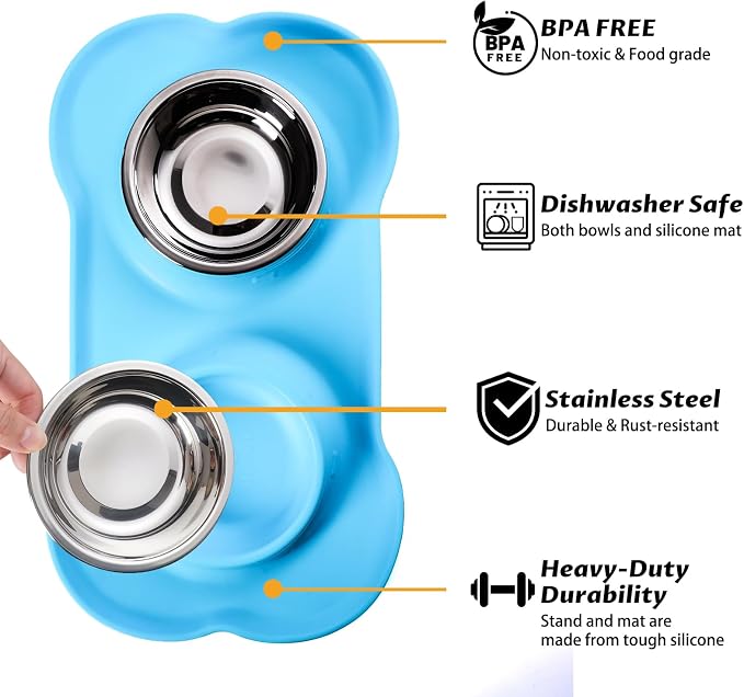 Hubulk Pet Dog Bowls 2 Stainless Steel Dog Bowl with No Spill Non-Skid Silicone Mat + Pet Food Scoop Water and Food Feeder Bowls for Feeding Small Medium Large Dogs Cats Puppies (Medium, Turquoise) - Image 2