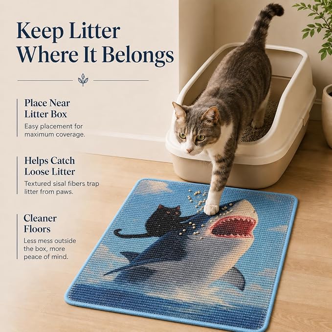 Art Sisal Cat Scratcher Mat, Cat Wall Scratchers for Indoor Cats | Wall Mounted Cat Scratcher, Natural Sisal, No-Drill Hook & Loop Setup, Floor or Wall Use, 23.6 x 15.7 Inch, Shark - Image 3