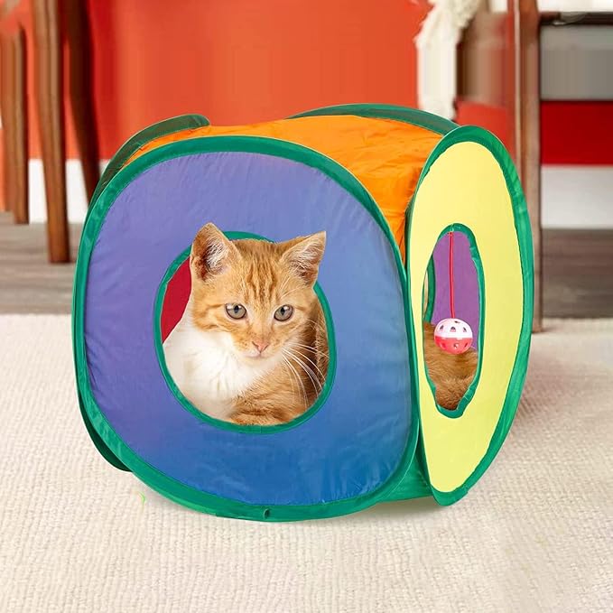 Cat Tunnel with Play Ball, Interactive Peek-a-Boo Cat Toys Tube Toy, Colorful Cube by HNQTJJS