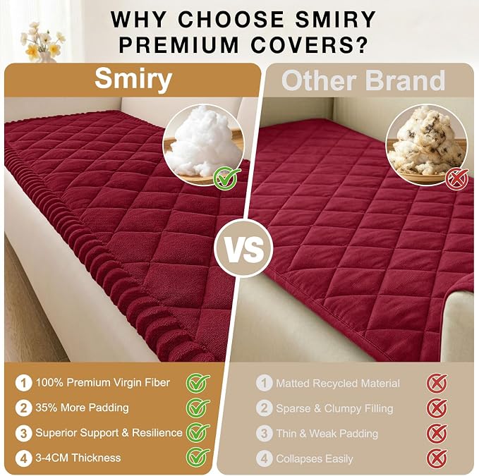 Smiry Non Slip Couch Cover for Dogs, Fuzzy Plush Pet Sofa Protector | Washable Furniture Cover for Large Dogs & Cats, Scratch & Dirt Resistant, Covers Backrest & Armrest, Red, 27.6"x27.6" - Image 4
