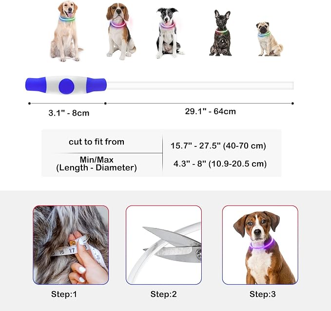 Light Up Dog Collar, USB Rechargeable, LED, Purple | Cuttable TPU, Waterproof, Night Walking, Night Safety, Glow in the Dark, Small Medium Large Dogs, Camping, Outdoor - Image 5