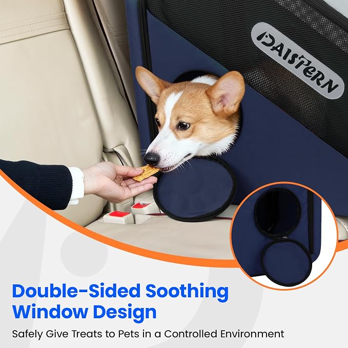 Collapsible Car Travel Crate for Small and Medium Dogs | 360° Air Flow, Heavy-Duty Metal Frame, Mesh Windows, Feeding/Comfort Access for Backseat - Image 5