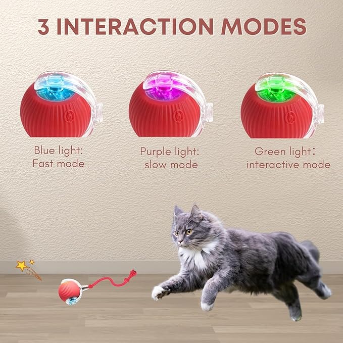 Rocfish Durable Interactive Cat Toys for Indoor Cats (red, 01) | Smart Automatic Cat Chase Ball Toy, Upgraded Speedy Tail Kitten Toy for Bored Indoor Adult Pets - Image 4