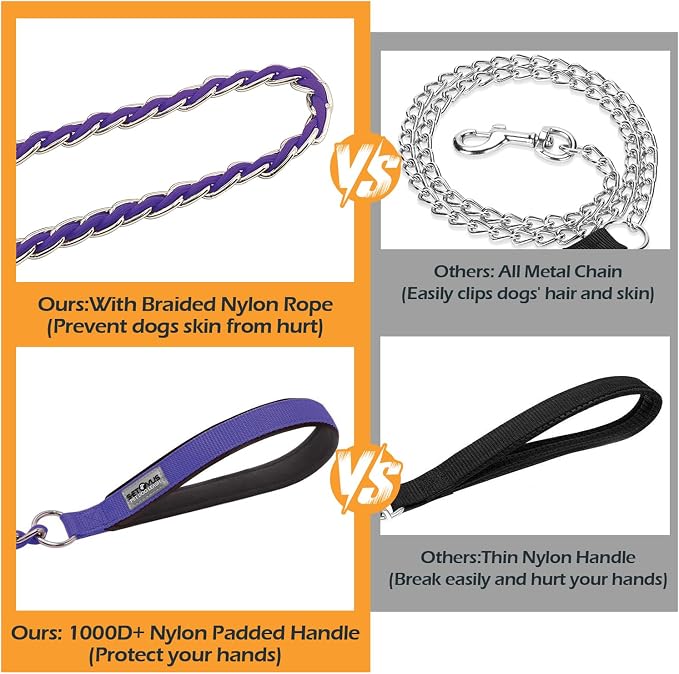 S-ETOVUS-Chain Dog Leash, Bite-Proof Metal Leash, with Padded Handle | Three Sizes 7.25FT/5.2FT/4FT, Woven From Nylon Rope And Chain, Durable And Bite-Resistant, Comfortable With Padded Handles - Image 5