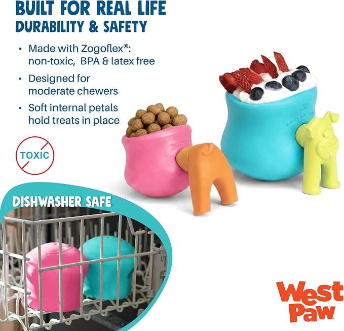 WEST PAW Zogoflex Toppl Interactive Treat Dispensing Puzzle Dog Toy for Mental Stimulation & Enrichment-Holds Kibble & Treats-Lickable, Freezable & Dishwasher Safe-Made in USA-XL-Geranium (Pack of 2) - Image 3